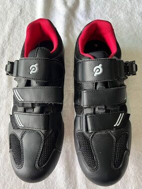 Peloton Black Cycling Shoes with cleats unisex size 40 W-9 M-7.  Velcro strapes